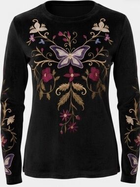 NWT Johnny Was Bounce Velour Carminia Top Small Butterfly Shirt Blouse $248